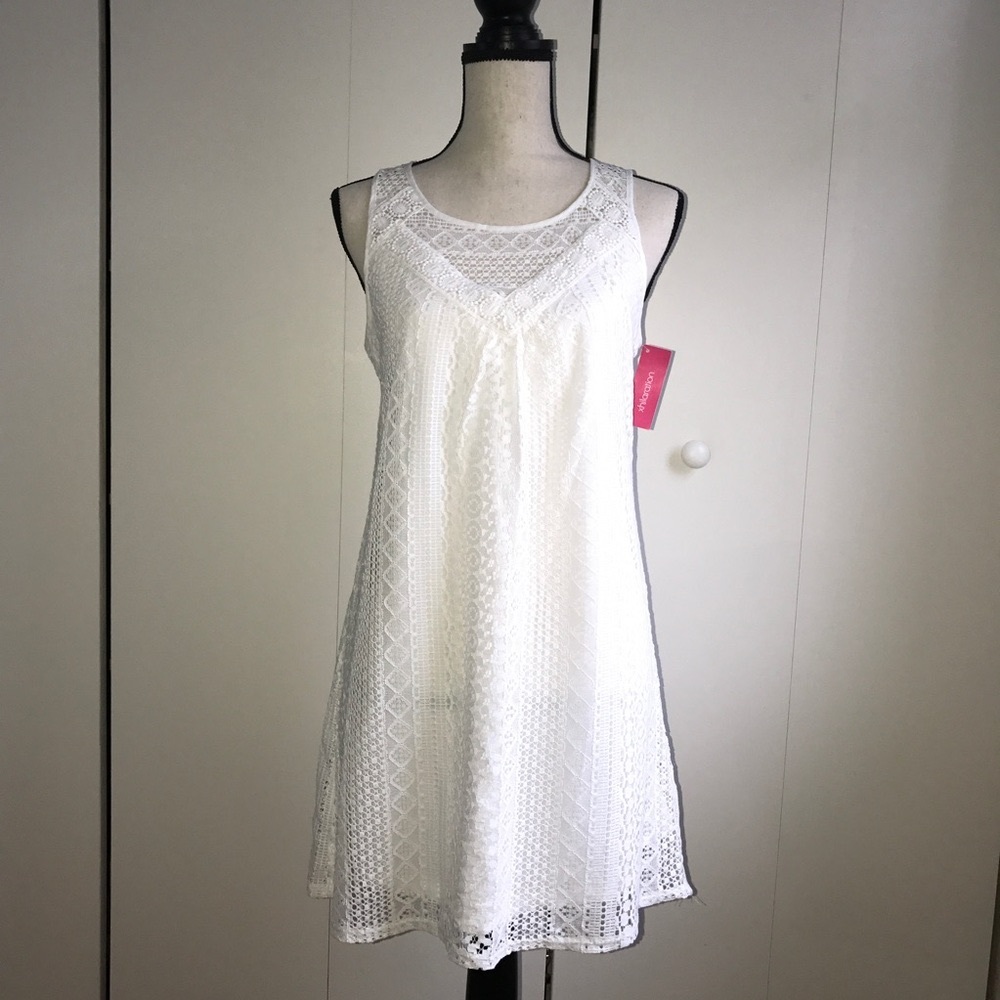 Ivory Lace Strapless Shift Dress